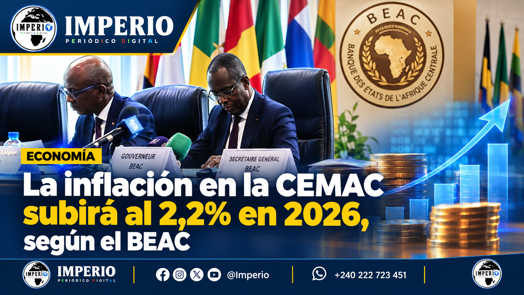 La inflación en la CEMAC subirá al 2,2% en 2026, según el BEAC